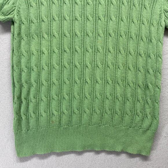 Kate Hill Sweater Womens Petite Large Green Cable Knit Pima Cotton Preppy - Picture 2 of 12